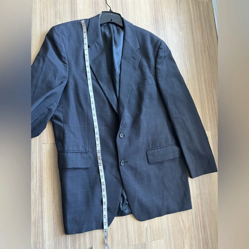 VTG Chaps Ralph Lauren Blazer Sport Coat Navy Blue Wool Plaid Mens 44T Old Money